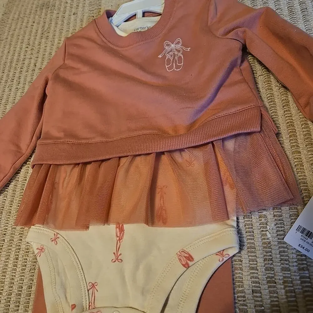 Carter's Ballet Outfit Baby Girl Size 12 Months Top Bodysuit Pants Set Dance NWT